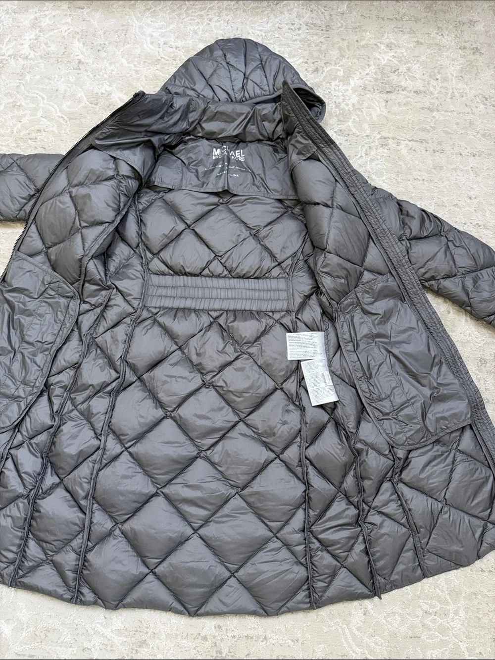 Michael Kors grey Quilted Hooded Long Puffer Coat